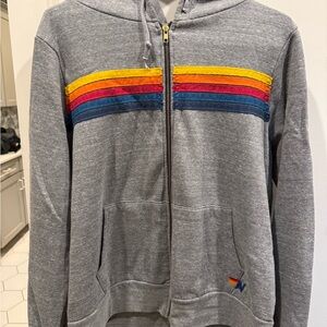 Aviator Nation 5-stripe hoodie - Heather Gray - Zip-Up